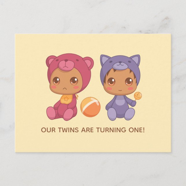 Invitación al oso gato de primer cumpleaños de gem (Anverso)