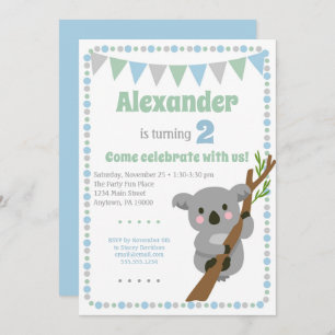 Invitación al oso Koala fiesta de cumpleaños de ch