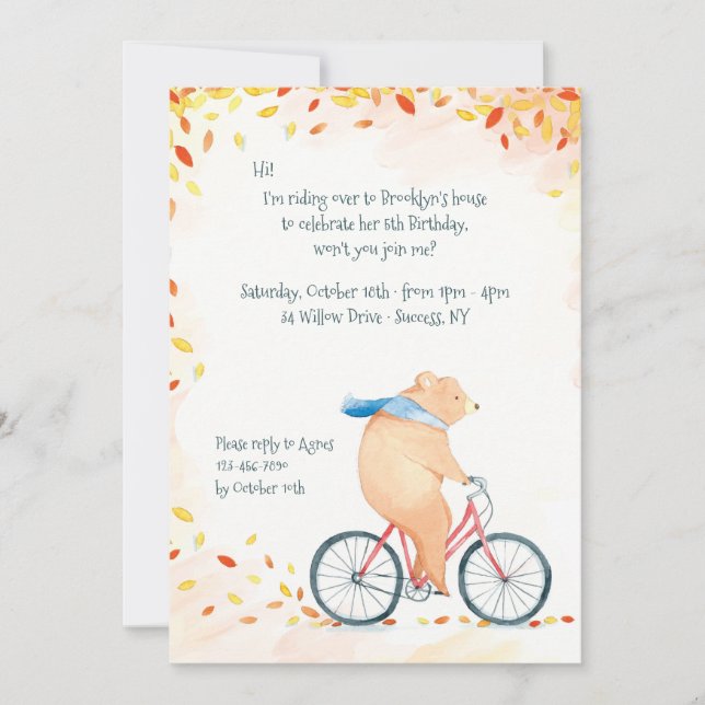 Invitación al oso otoño (Anverso)