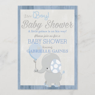 Invitación al país de Blue Elephant Boy Baby Showe