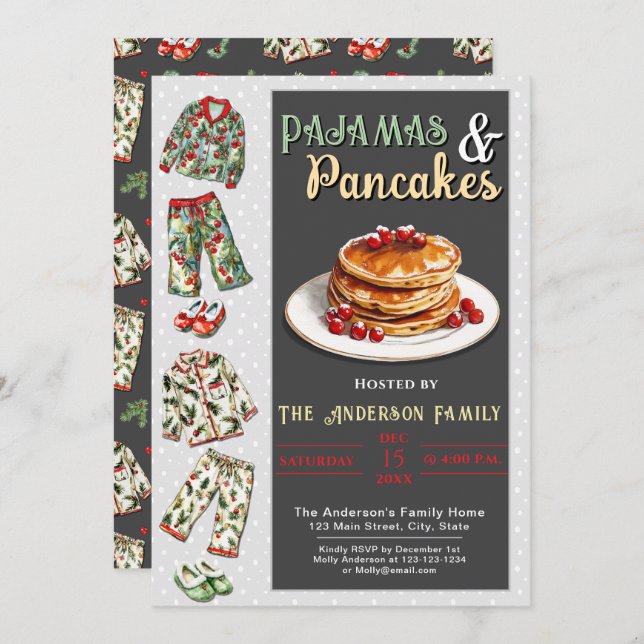 Invitación al Pajama y el Pancakes Party (Anverso / Reverso)