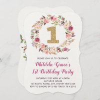 Invitación al partido Chica Boho Floral First Birt