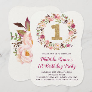 Invitación al partido Chica Boho Floral First Birt