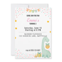 Invitación al partido Chica de cumpleaños a 3 Dino