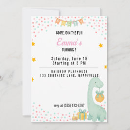 Invitación al partido Chica de cumpleaños a 3 Dino