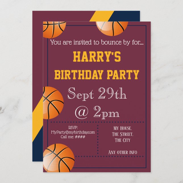 Invitación al partido de baloncesto editable (Anverso / Reverso)