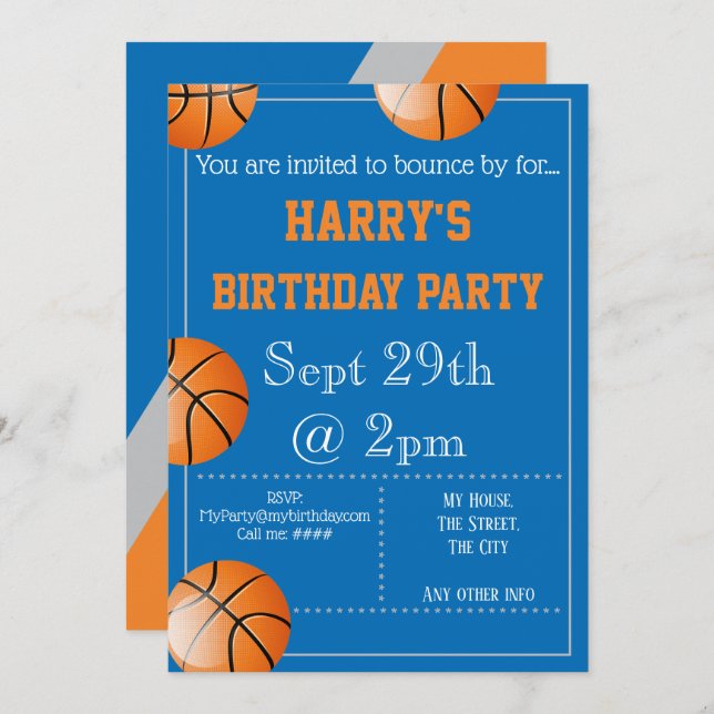 Invitación al partido de baloncesto editable (Anverso / Reverso)