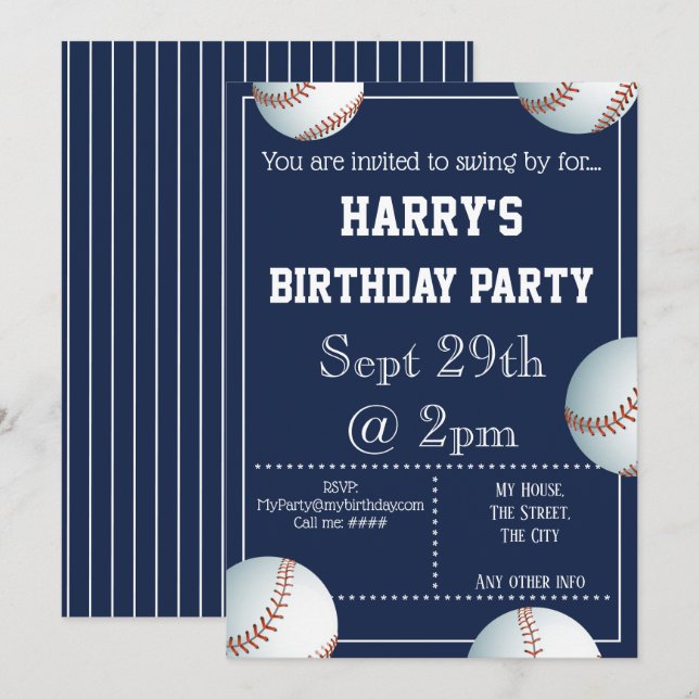 Invitación al partido de béisbol editable (Anverso / Reverso)