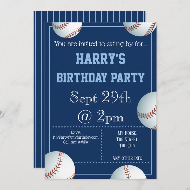 Invitación al partido de béisbol editable (Anverso / Reverso)