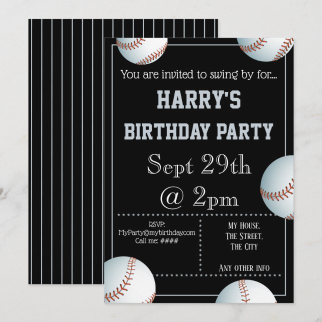 Invitación al partido de béisbol editable (Anverso / Reverso)