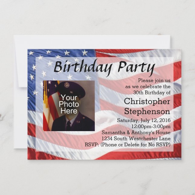 Invitación al partido de cumpleaños patriótico ban (Anverso)