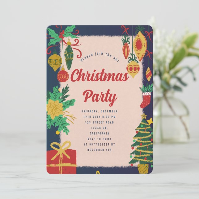 Invitación al partido de Navidades festivos (Anverso de pie)