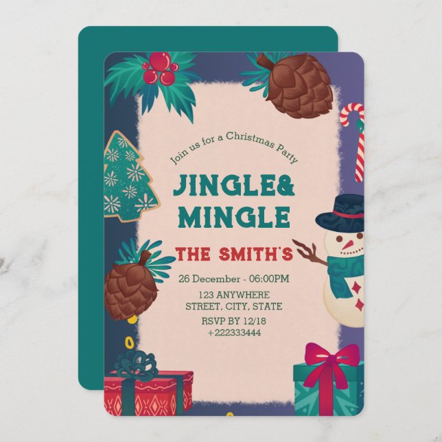 Invitación al partido de Navidades festivos (Anverso / Reverso)