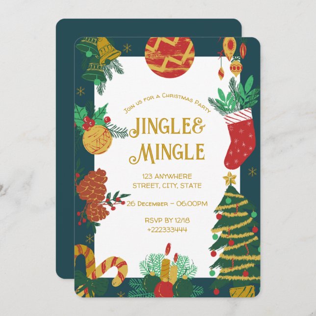 Invitación al partido de Navidades festivos (Anverso / Reverso)