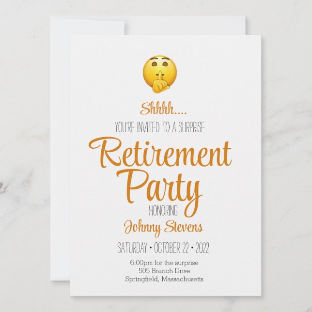 Invitación al partido de retiro de sorpresas Shhh (Anverso)