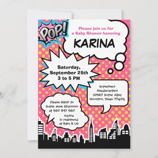 Invitación al partido de superhéroes Baby Shower (Anverso)