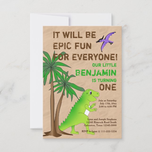Invitación al partido Dinosaur Land Cute Dino (Anverso)
