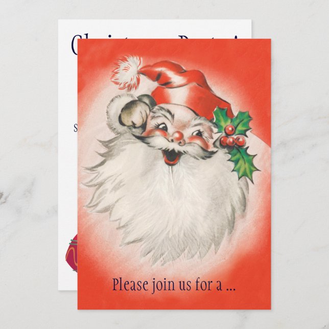 Invitación al partido Navidades Jolly Retro Santa  (Anverso / Reverso)