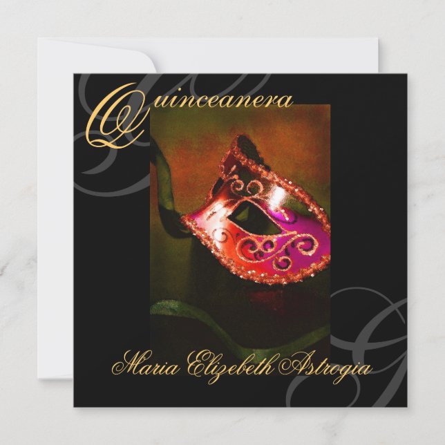 Invitación al partido Quinceanera Roja de mascarad (Anverso)