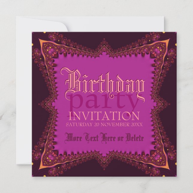 Invitación al partido rosa Chica bohemio medieval (Anverso)