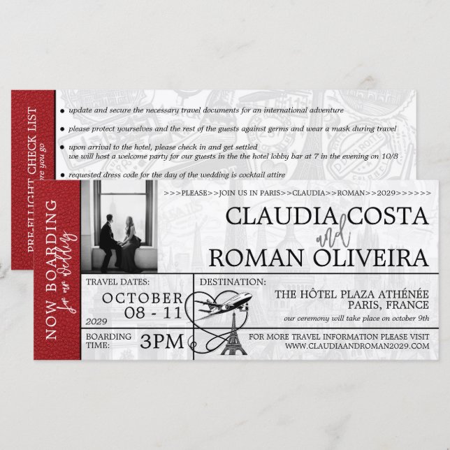 Invitación al pase de Boda rojo de París (Anverso / Reverso)