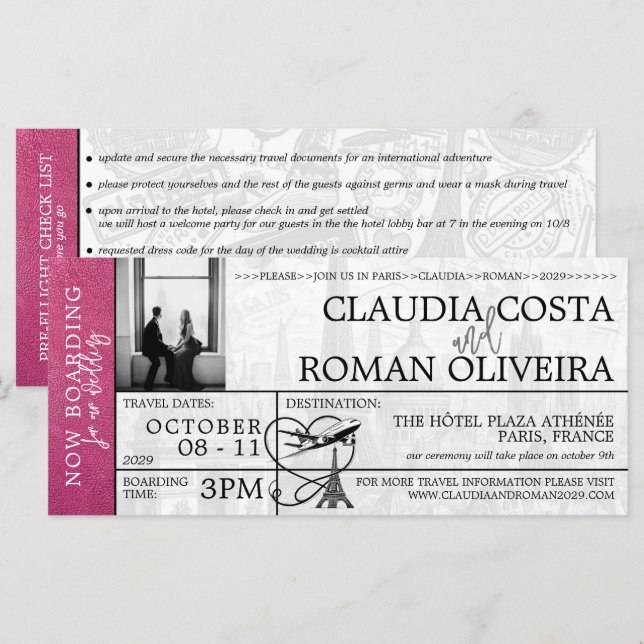 Invitación al pase para Boda de Magenta Paris (Anverso / Reverso)