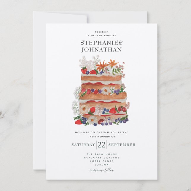 Invitación al pastel de Boda de verano (Anverso)
