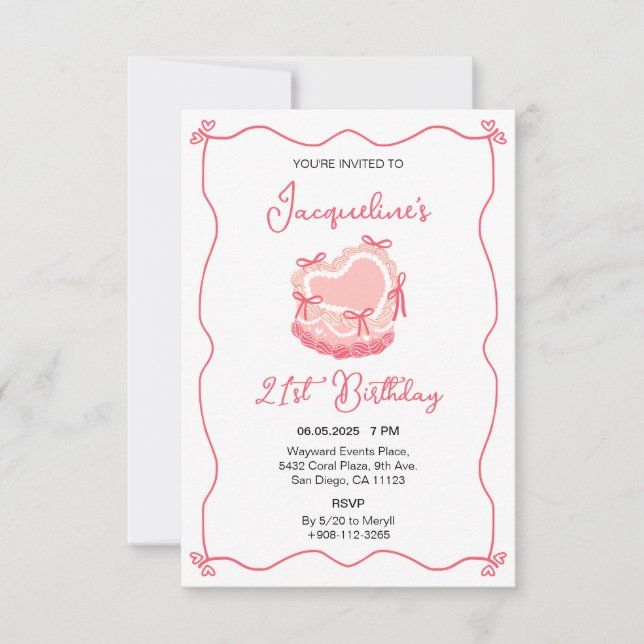 Invitación al pastel de cumpleaños retro (Anverso)