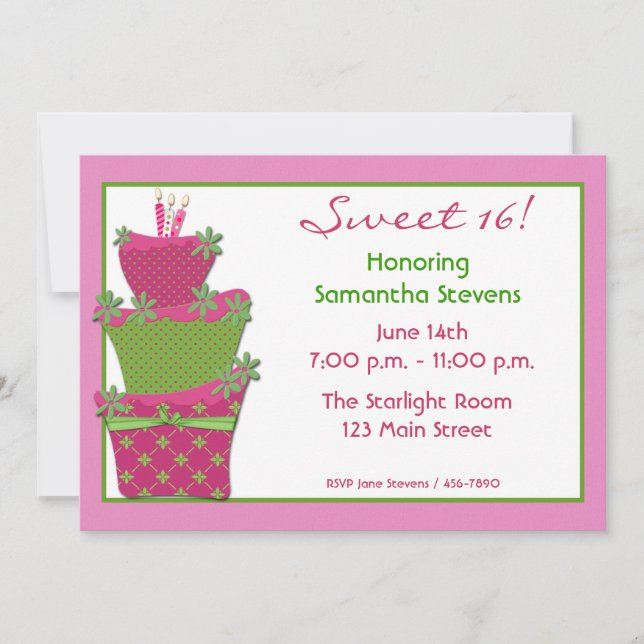 Invitación al pastel verde rosa (Anverso)
