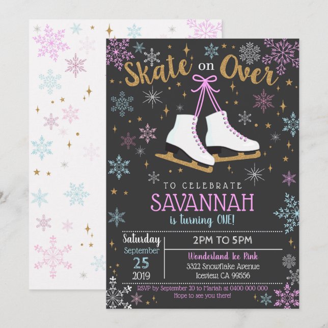 Invitación al patinaje sobre hielo Chica del Fiest (Anverso / Reverso)