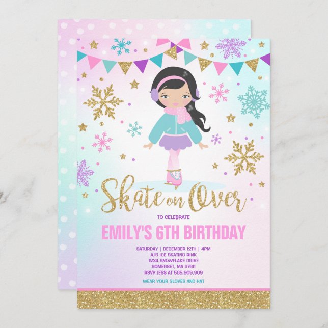 Invitación al patinaje sobre hielo Fiesta de patin (Anverso / Reverso)