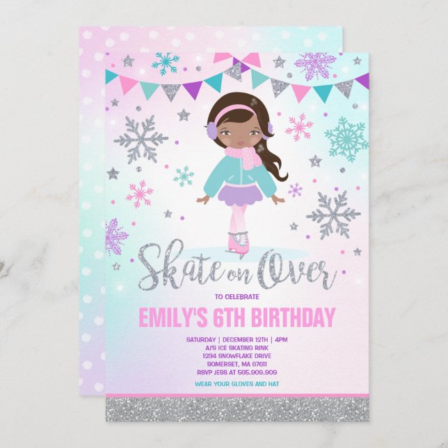Invitación al patinaje sobre hielo Fiesta de patin (Anverso / Reverso)