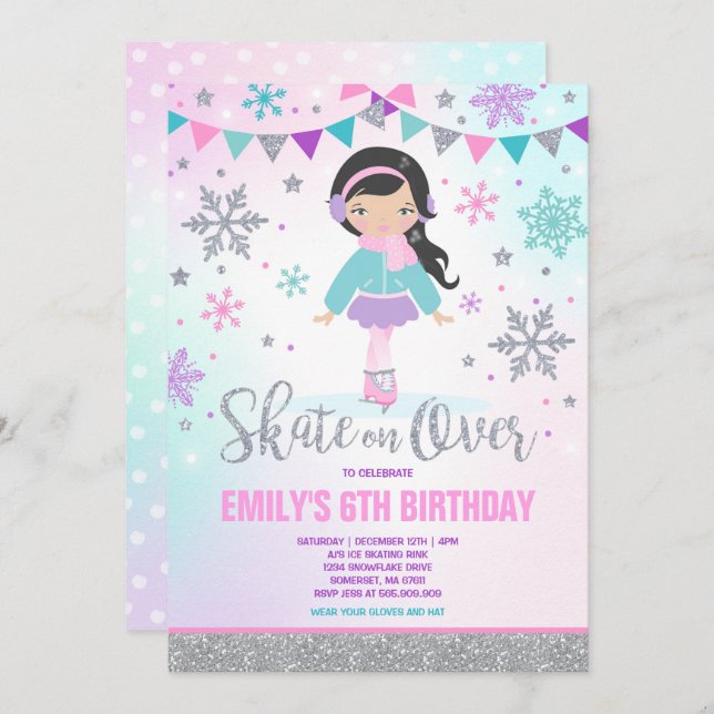 Invitación al patinaje sobre hielo Fiesta de patin (Anverso / Reverso)