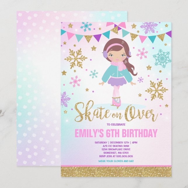 Invitación al patinaje sobre hielo Fiesta de patin (Anverso / Reverso)