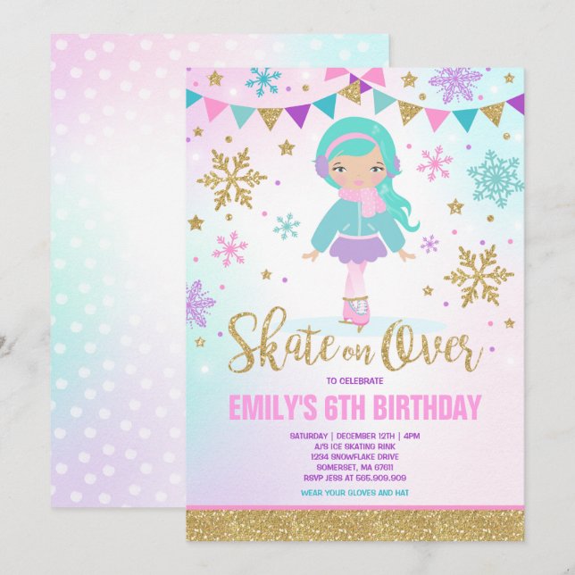 Invitación al patinaje sobre hielo Fiesta Gold (Anverso / Reverso)