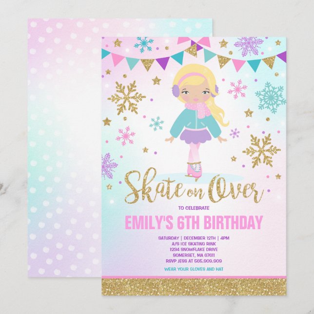 Invitación al patinaje sobre hielo Fiesta Gold (Anverso / Reverso)