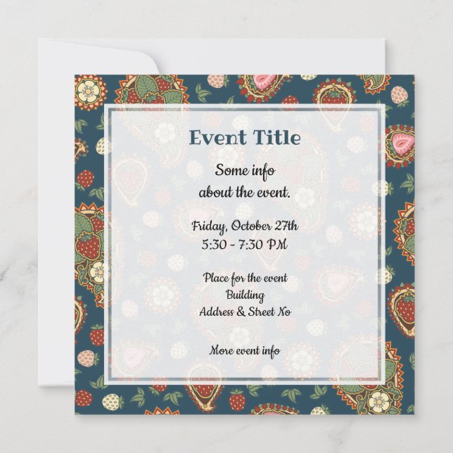 Invitación al patrón de fresa Paisley (Reverso)