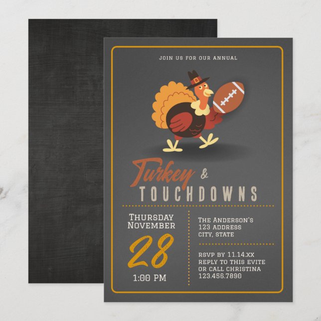 Invitación al Pavo y Touchdowns Turkey Bowl (Anverso / Reverso)