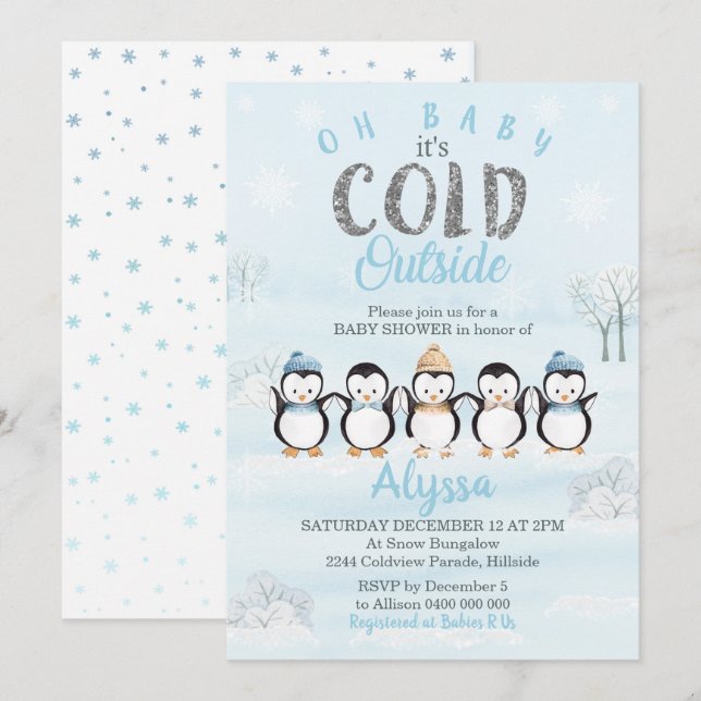 Invitación al Penguin Baby Shower Baby Shower (Anverso / Reverso)