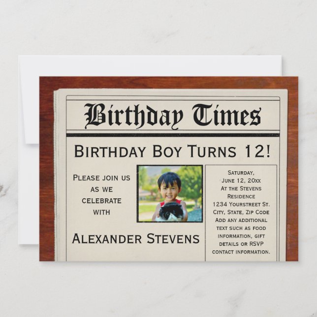 Invitación al periódico de la fiesta de cumpleaños (Anverso)