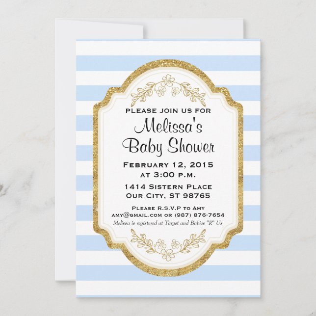 Invitación al Personalizado Baby Shower, oro, fran (Anverso)