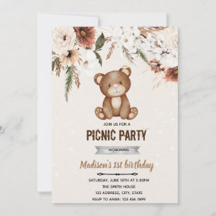 Invitación al picnic de la ducha de oso boho