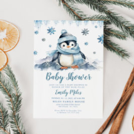 Invitación al pingüino Baby Shower de invierno