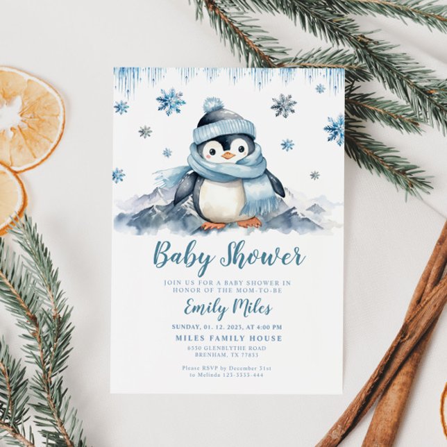 Invitación al pingüino Baby Shower de invierno (Subido por el creador)