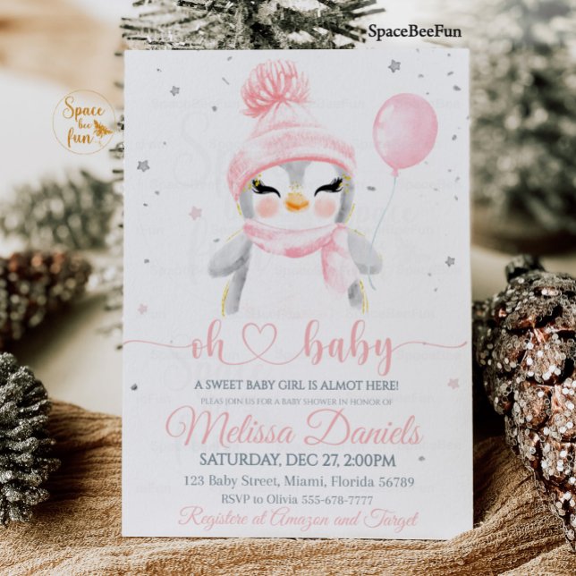 Invitación al pingüino de copo de nieve en Baby Sh (Winter Baby Shower Pinguin invitation)
