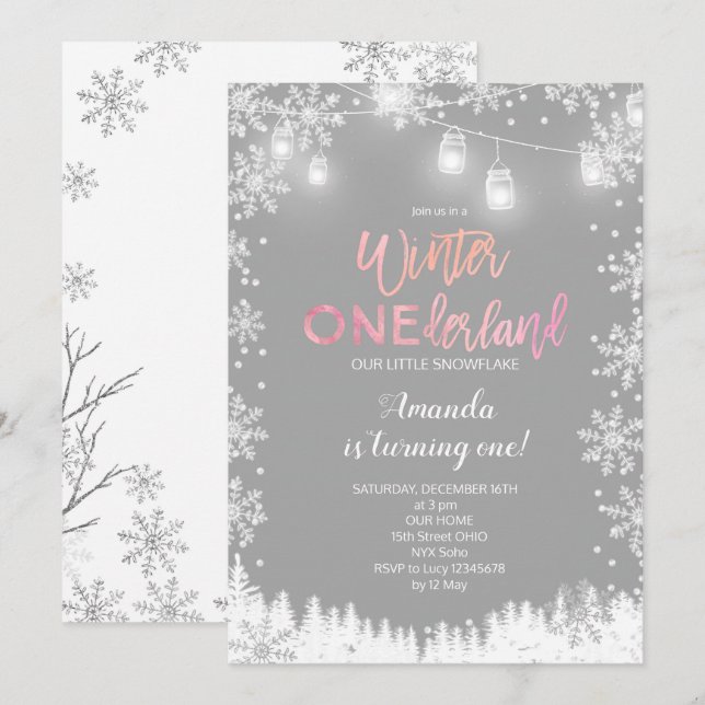 Invitación al PINK del cumpleaños de invierno de O (Anverso / Reverso)
