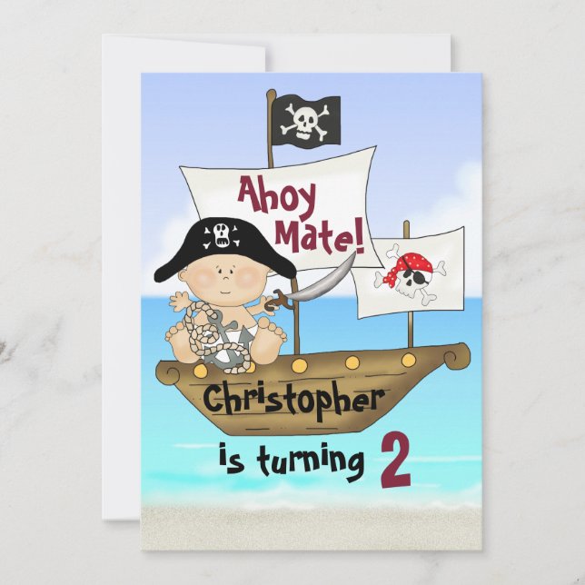 Invitación al pirata de cumpleaños de Little Bucca (Anverso)