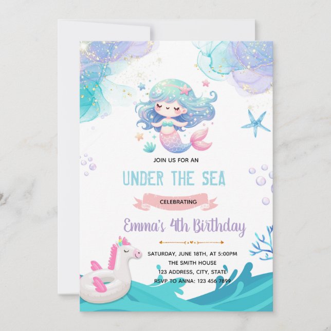 Invitación al pool de Mermaid Unicorn (Anverso)