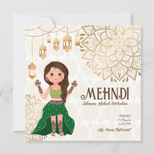 Invitación al presupuesto de Mehndi con una linda  (Anverso)