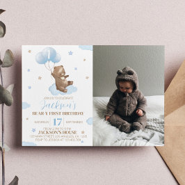 Invitación al primer cumpleaños Beary Globo de Oso